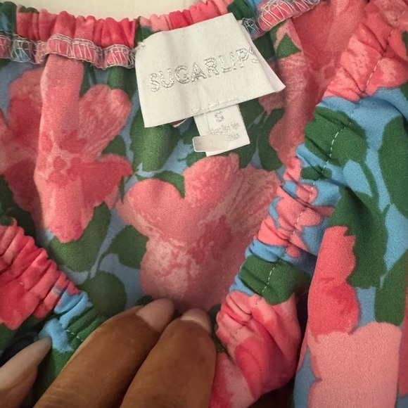 Sugarlips Pink and Orange Off-Shoulder Ruffled Cropped Blouse - Picture 3 of 4